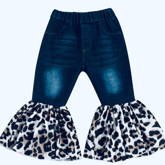 Girls Denim/Cheetah Flare Leg  Jeans 3T - Picture 1 of 5